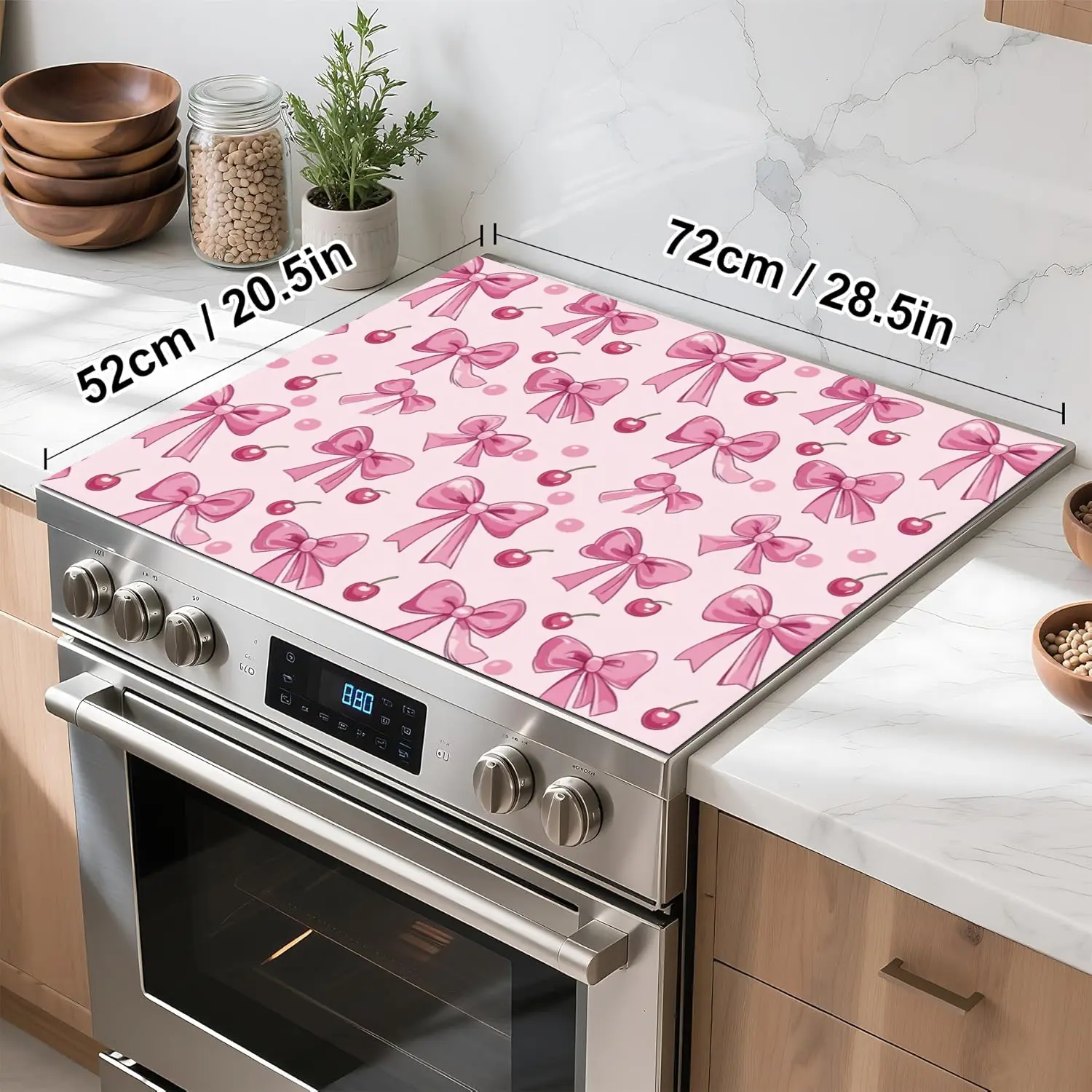 Bow Design Non-Slip Rubber Oven Mat, Stove Panel Protector, Kitchen Decoration, Easy Clean, Multi-Purpose Stove Cover, Kitchen Decorative Placemat, Home