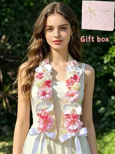 Faux Flower Bridal Neck Sash with Heart Ribbon, Ceremonial Photo Prop for Bride Wedding/anniversary, Romantic Accessory in Gift Box