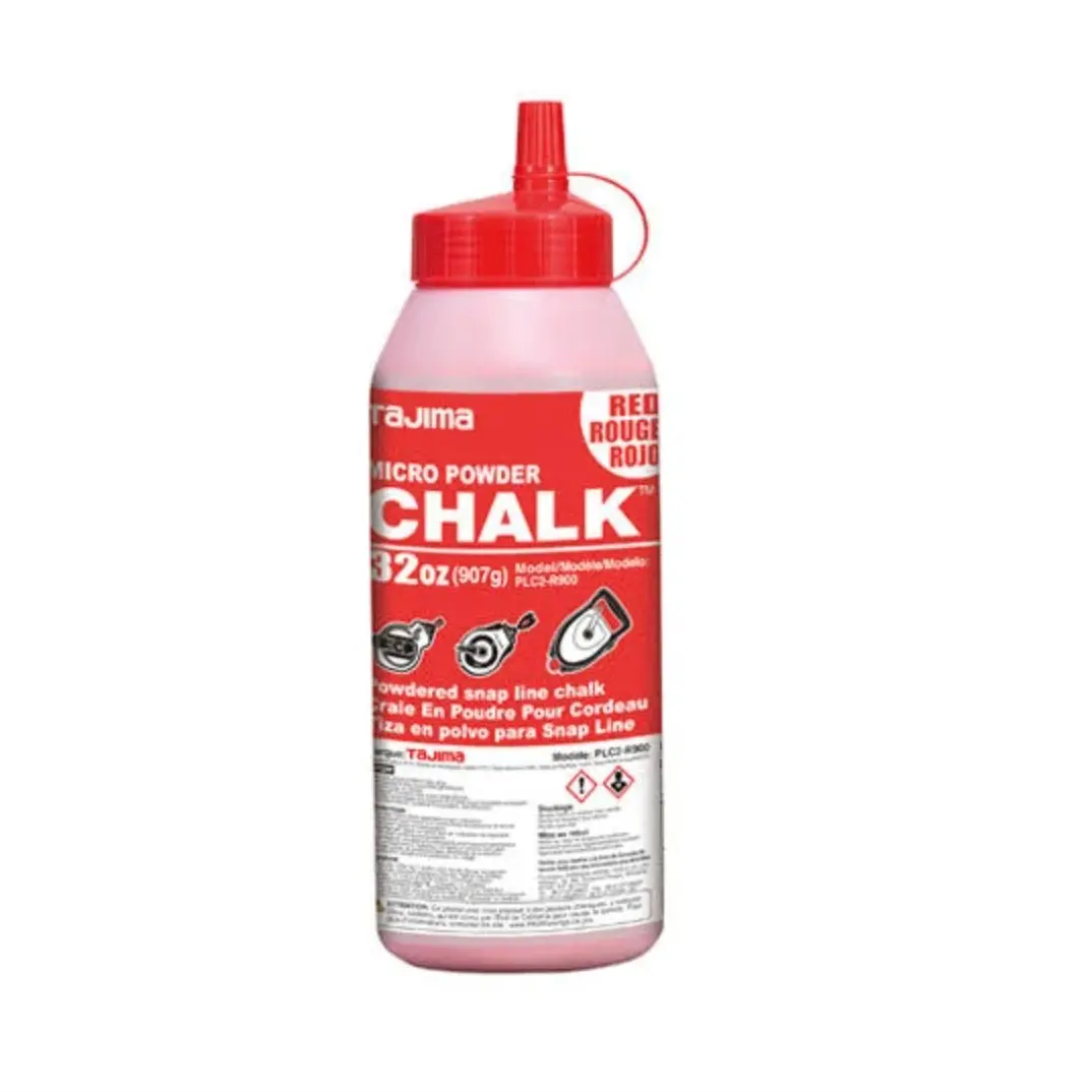 TAJIMA Micro Chalk - Red 32 oz (907g) Ultra-Fine Snap-Line Chalk with Durable Bottle & Easy-Fill Nozzle - PLC2-R900