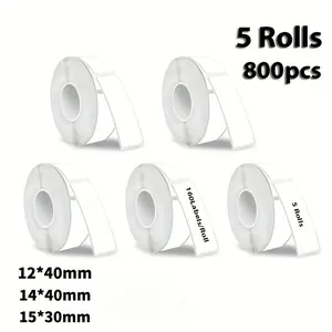 800 sheets of white thermal label paper 12x40mm (0.47 "x1.57") * 5 rolls, waterproof/oil resistant/scratch resistant enhanced self-adhesive glossy label, suitable for offices, kitchens, schools, warehouses, transportation, gift packaging