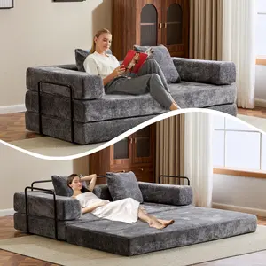 Convertible Couch Sleeper Sofa Bed, Compression Folding Sofa with Pillow, No Assembly Required, Shape Frame, Floor Sofas Lounge Couch for Living Room, Bedroom, Small Spaces, Chenille