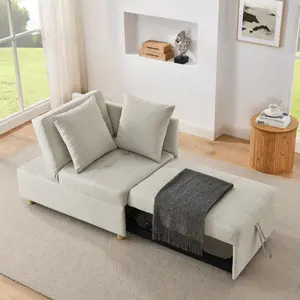 Convertible Sleeper Sofa Chair Adjustable Backrest Recliner with Pullout Sofa Bed with Wheels, Modern Linen Fabric for Living Room for Tight Spaces Couch Furniture Lounge Apartment Home Aesthetic
