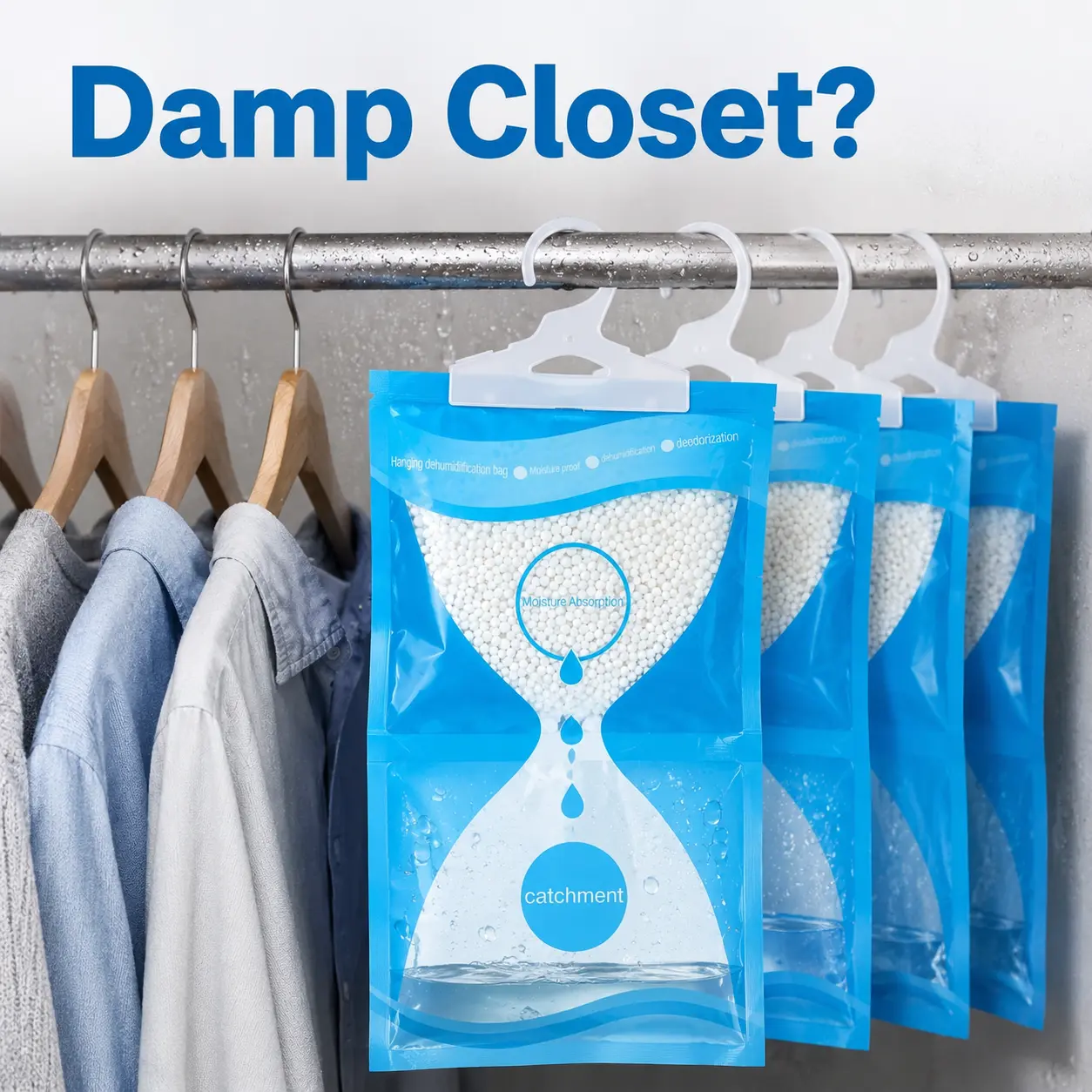 Cordless Hanging Damp Control Absorbent Bags, 5-Pack 40.5 oz Hangable Dehumidifier for Daily Closets, Bathroom Cabinets (Home Mold & Damp Proofing Supplies), Hanging Bag