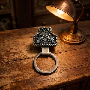 Handmade Double Revolver Western Keychain – Vintage Cowboy Gun Key Holder, Texas-Inspired Bag Charm & Car Key Accessory Gift for Men & Women Cow Tag tiktokshopspringglowup