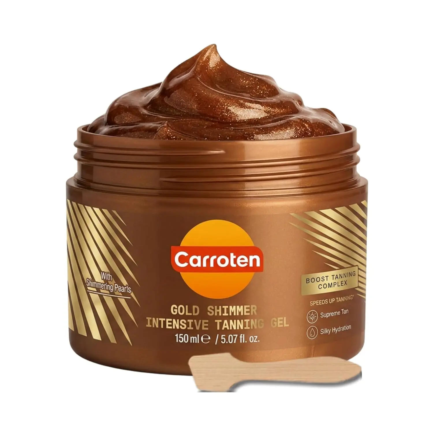 Carroten Gold Shimmer Intensive Tanning Gel, Browning Tan Accelerator with Carrot & Coconut Oil, Vitamins A & E, 150 mL / 5.07 fl oz