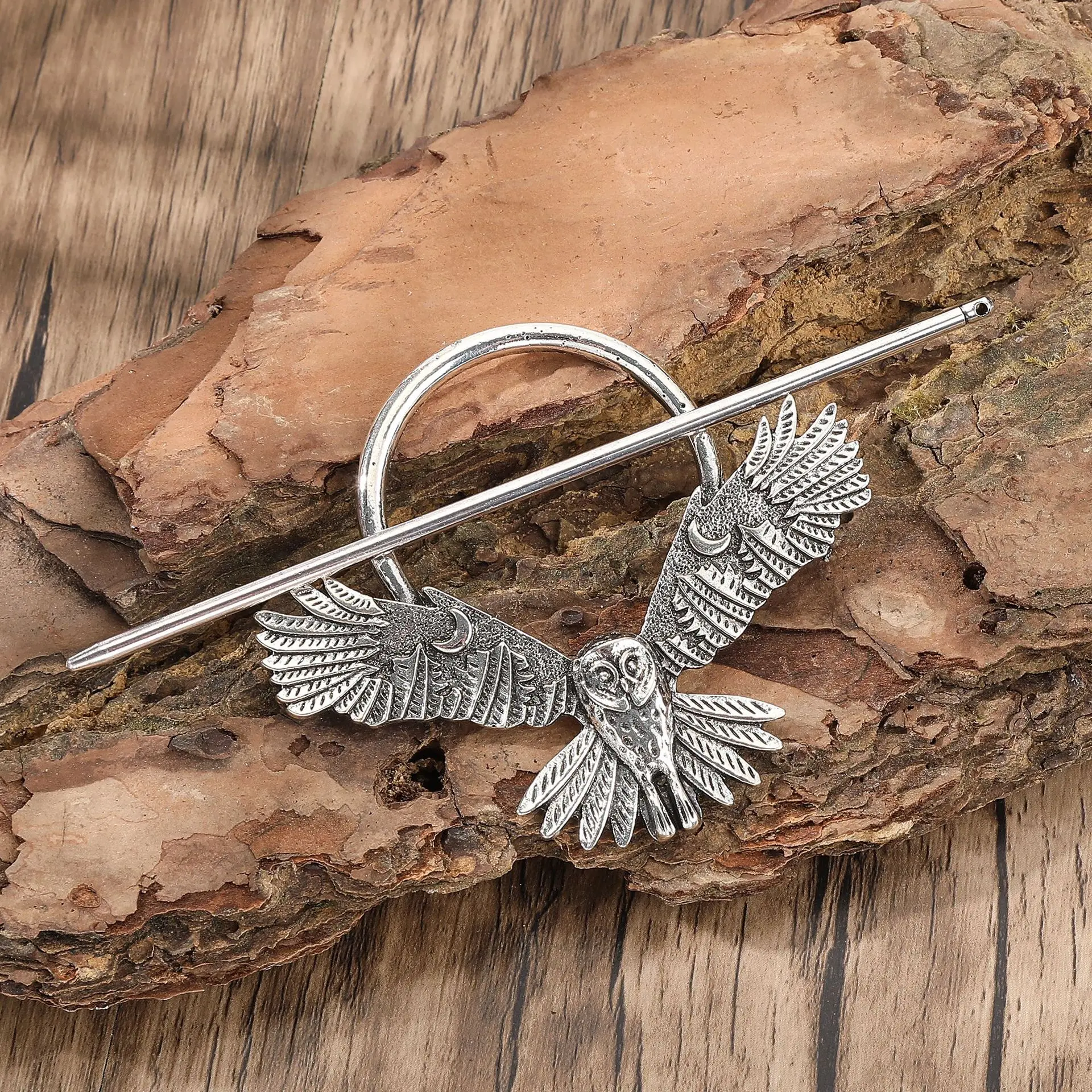 Vintage Viking Owl Motif Barrette, Retro Look Alloy Metal Accessory, Single Clip for Unisex Party Wear