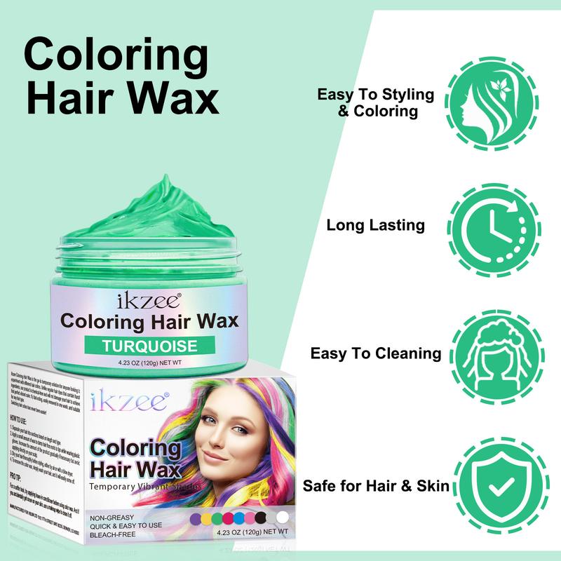 IKZEE Hair Coloring Wax, DIY Temporary Hair Color Dye, Disposable Instant Matte Hairstyle Mud Cream Hair Pomades for 9 Colors to Cosplay Nightclub Masquerade Transformation (120g) Cosmetics Outdoorfun Haircare