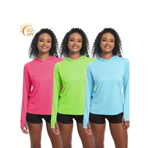 3-Pack Women's Solid Color Sun Protection Hoodies, Long Sleeve SPF Shirts For Hiking, Fishing, Outdoor Sports