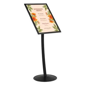 M&T Displays UCUMSB0518X2000 Simplistic Curved Metal Round Menu Board - 18x24 Aluminum Black Pedestal Sign Holder for Restaurant Decor, Landscape Use