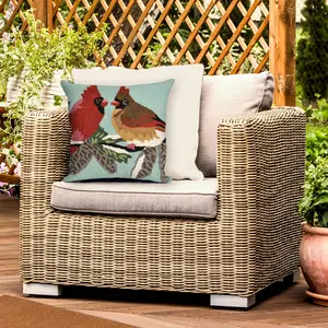 Lush Decor FRONTPORCH Indoor/Outdoor Handmade Pillow - Transitional Graphic Botanical Animal Accent  (Cardinals)