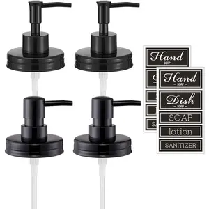 Regular Mouth Plastic Mason Jar Soap Dispenser Pumps and Lids- Rust-Proof Mason Jar Accessories Rustic Farmhouse Kitchen Counter Top Bathroom Decor and Organization - 4 Pack