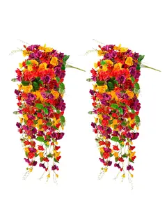 2Pcs UV-Resistant Artificial Hibiscus Vine Set, Decorative Artificial Outdoor Flowers for Outdoor Home Decor, Faux Plant for Holiday Decoration, Garden Office Glass Bouquet Accent