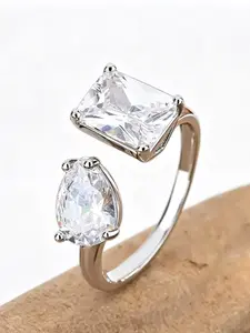 Double Stone Engagement Ring, Pear & Emerald Cut Simulated Diamond Promise Ring, Elegant Wedding Band, All Seasons Wear