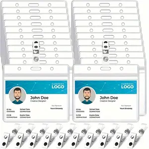 10 Durable Waterproof ID Badge Holders with Metal Clips, Transparent Horizontal Name Tag Card Holders, Suitable for Business and Events, Secure Badge Display | Fashionable Lanyard Clips | Metal Clip Attachments, ID Badge Holders