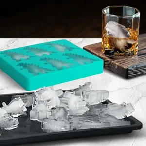 Reusable Dinosaur Shaped Ice Cube Molds with Lid, 6 Cavity Freezer Safe Ice Cube Tray, Fun Ice Cube Maker for Summer Drinks, Cocktails & Party Decor
