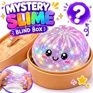 [Blind Box]4 Pcs Glitter Dumpling Squishy Blind Box, Mystery Soft Squeeze Toy for Stress Relief, Cute Kawaii Dumpling Sensory Fidget Decompression Toy with Surprise Box