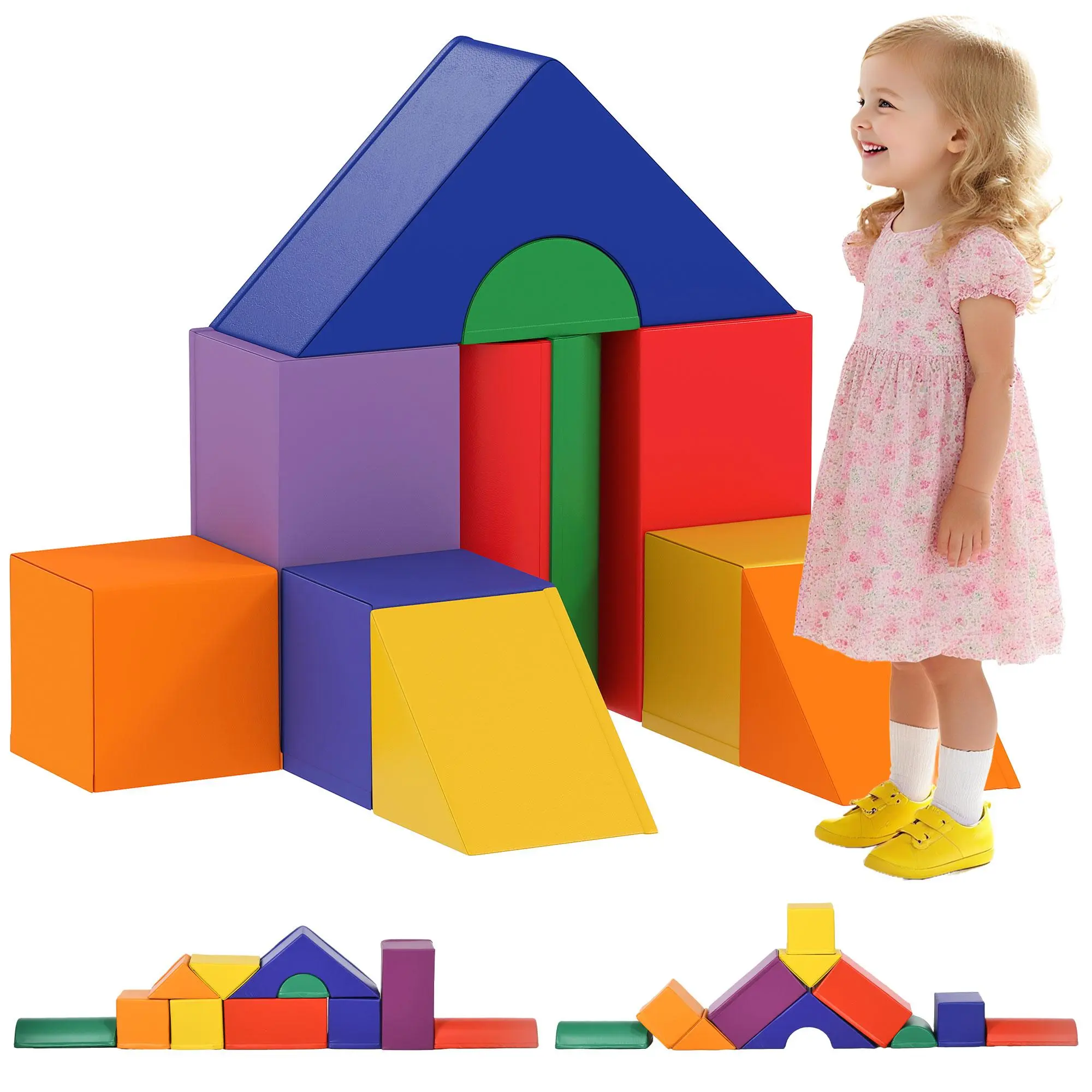 Soozier Foam Climbing Blocks for Toddlers, 11-Piece Baby Soft Foam Play Set, Climb and Crawl Activity Playset Building Blocks for Aged 1-3 Years Old Boys & Girls, Assorted