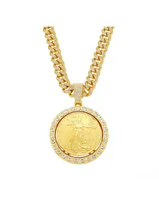 New Arrival Men's Full Diamond Chain Hip-Hop Style Personalized Rotatable Statue of Liberty Pendant Necklace Bling Necklace