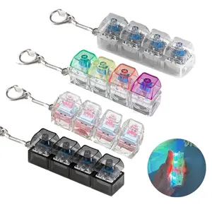 Fidget Keyboard Clicker Toys with LED Lights Keychain Stress Relief for Anxiety Decompression Neon Durable Smooth Spinner 4-in-1 Design