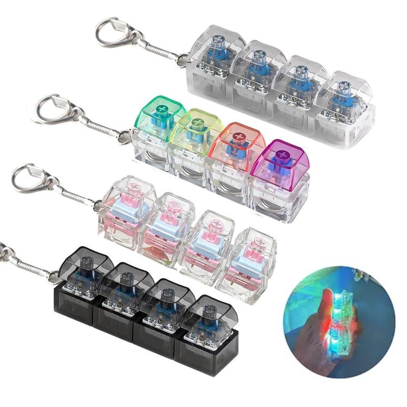 Fidget Keyboard Clicker Toys with LED Lights Keychain Stress Relief for Anxiety Decompression Neon Durable Smooth Spinner 4-in-1 Design