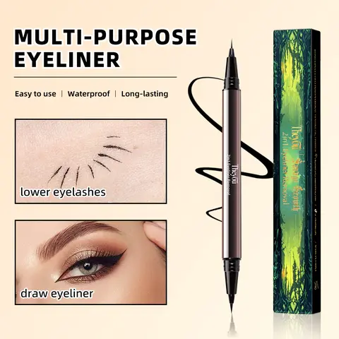 Vegan 2-in-1 Dual-Ended Waterproof Eyeliner - Makeup Products, 24-Hour Wear Eyeliner, Creamy and Silky Texture, Lightweight, Cruelty-Free Long-Wear Formula, No Animal Testing