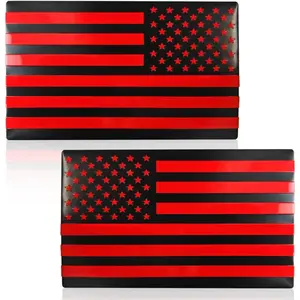 2PCS American Flag Emblem Car Stickers, 5" x 3"3D Metal USA Flag Car Bumper Decal, US Flag Military Patriotic Emblem for Car, Truck, SUV, Motorcycle, Window, Laptop (Black/Red)