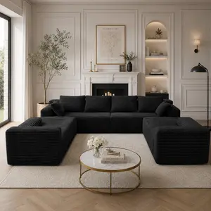 U-Shaped Frame-Free Compression Boneless Sectional Sofa - Plush Wear-Resistant Scratch-Resistant Corduroy Living Room Couch with Polyurethane Foam, Convertible Modular Flexibility for Everyday Lounging, Indoor Apartment Furniture
