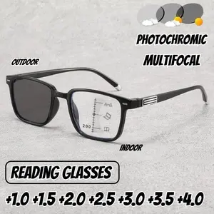Classic Square Frame Photochromic Reading Glasses Unisex Fashionable High-Definition Blue Light Blocking Presbyopia Glasses +4.0