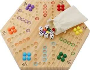 Wahoo Board Game Wooden Original Aggravation Board Game Classic 2 Side Painted Fast Track Game for 4 Player and 6 Player with 30 Marbles,11 Dices for Family Game Night(6large,Log)