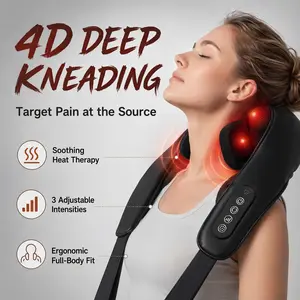 Neck and Shoulder Massager with Heat, Cordless Back and Neck Massager, Upgraded Graphene Heating, 4D Shiatsu Deep Kneading Massage for Shoulder, Back,Leg,Pain Relief, Gift for Dad Mom (Black)