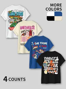 Cyber Universe 4-Piece T-Shirt Set, 2026 American High Street Subculture Style Oversized Tee, Multi-Color Options, Ideal for Streetwear Styling, Subculture Gatherings, Edgy Outings, A Standout Piece to Showcase Deconstruction & Cyber Vibe.