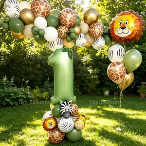 69 Piece Jungle Animal Number Balloon Set, Safari Theme Party Decor, Lion Zebra Giraffe Balloons, Outdoor Birthday Party Supplies