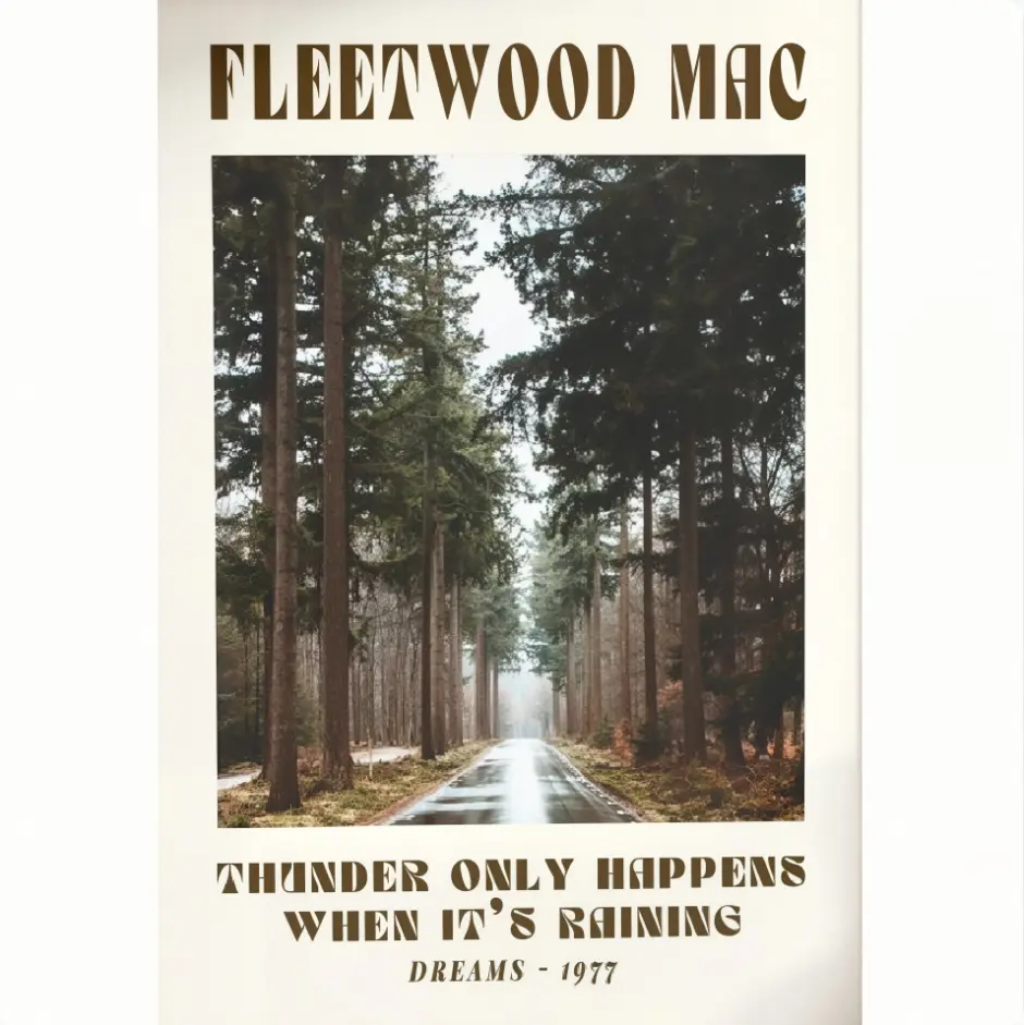 Fleetwood Mac 70's Music Lyrics Art Print - Frame-Style Graphic Print Design, Plaid Home Decor Accessory, Bedroom Decor, Wardrobe Accent, Gift for Music Lovers