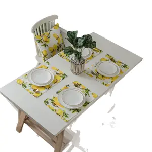 Yimanqiyun table runner with yellow lemon print, pastoral plant pattern, suitable for dining table, TV cabinet, coffee table, double-layer placemat, a