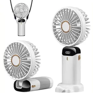 Portable Mini Fan, USB Rechargeable 5-Speed Adjustable Fan with LED Display, Handheld/Neck/Desk Fan for Home Office Outdoor