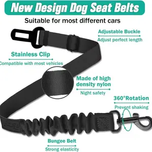 Pet Car Safety Leash Anti-Shock Integrated Pet Seat Belt Adjustable Dog Harness with D-Ring Buckle, Vehicle Safety Strap for Dogs