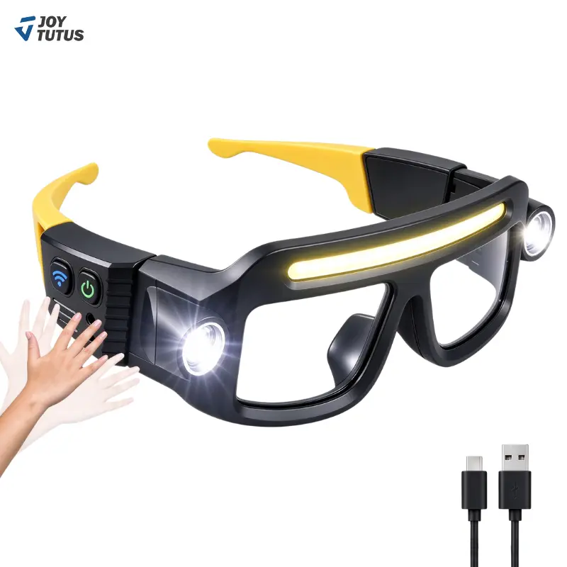 JOYTUTUS Rechargeable LED Headlamp Glasses - Hand-Wave Sense, Type-C USB Charging, 5-Mode COB Lights, Dual Side Spotlights, IPX4 Waterresist, Lightweight Motorcycle Accessories for Camping, Automotive Tasks