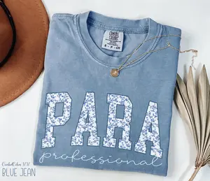 Kindergarten Paraprofessional Shirt, Floral Teacher Aide Shirts for First Day Of School, Toile De Jouy Para Parapro Tshirt, Paraeducator Tee Fit Top Womenswear Comfy