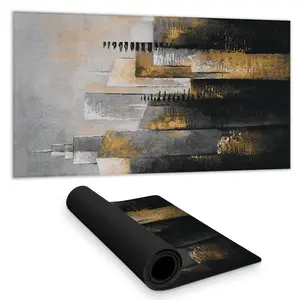 360 stand 16x32 in Modern Water Repellent Mousepad - Rubber Back, Unique Abstract Gold Skyscraper Building Cities Gray Desk Mat for Home Decor