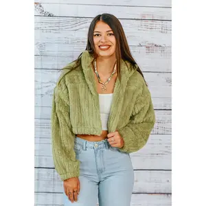 Olive Cloud Cropped Teddy Jacket
