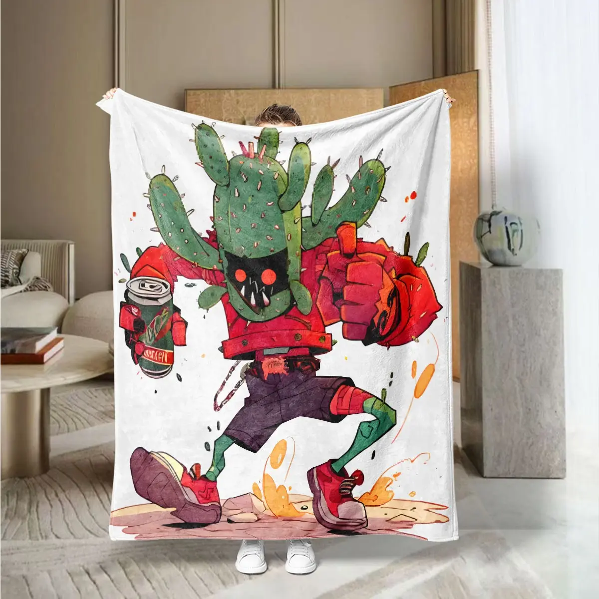 Cactus Print Blanket, Soft Comfortable Small Throw, Multi-Use for Office Home Sofa Outdoor, Trendy Gift