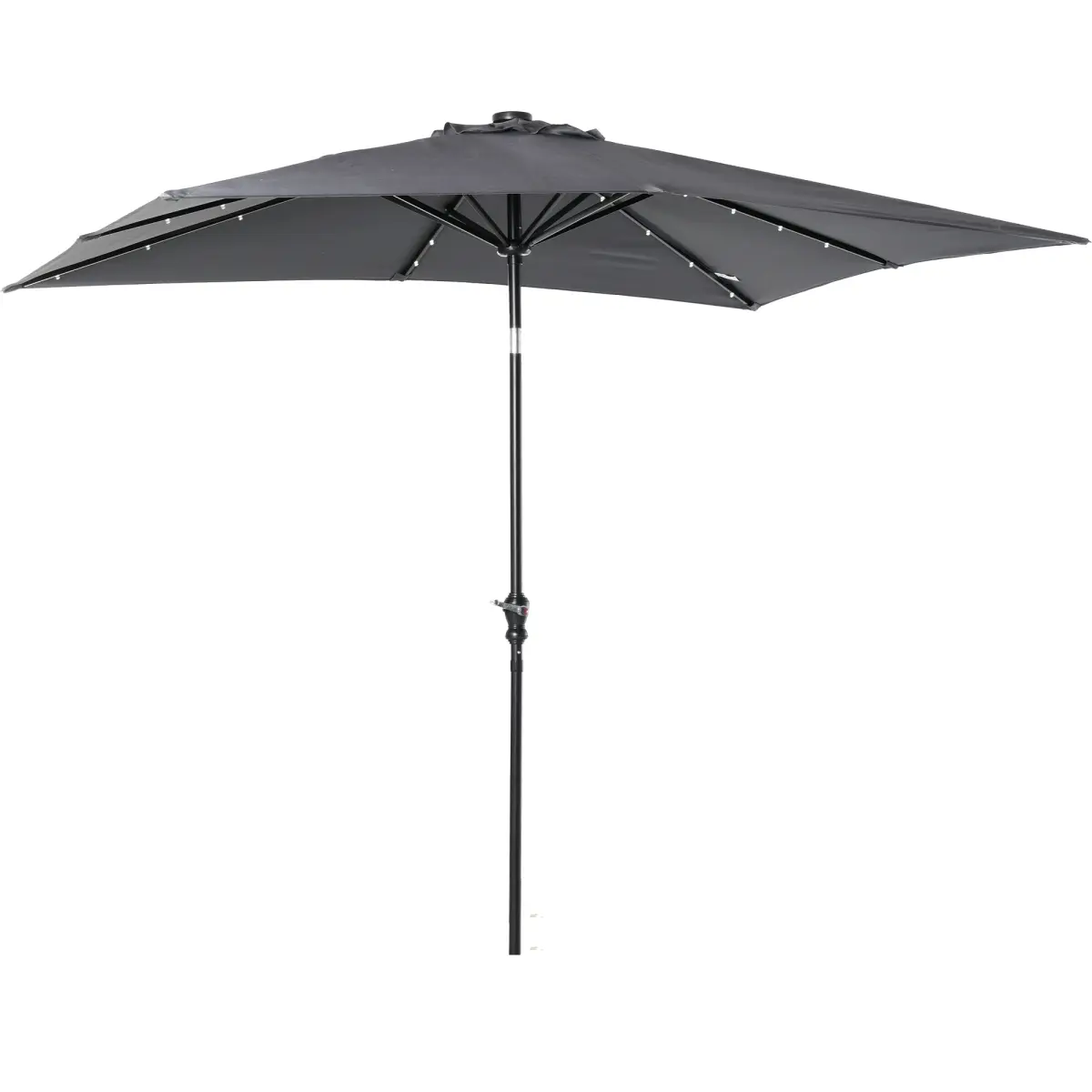 212 Main 84D-100CG 9 x 7 ft. Outsunny Patio Umbrella Outdoor Table Market Umbrella with Crank, Solar LED Lights, 45 Tilt, Push-Button Operation for Deck, Dark Gray