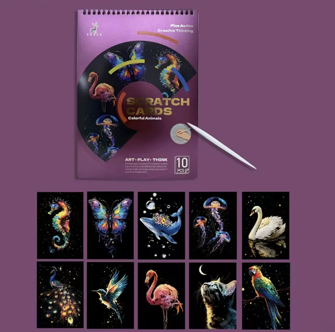 Animals Portable Scratch Art Book – Travel Drawing Activity Kit for Kids & Adults