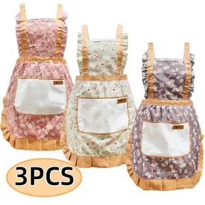 Floral Aprons for Women - Adjustable Waterproof Apron with Pocketsfor  Vintage Rose Floral Apron for Women 3pack