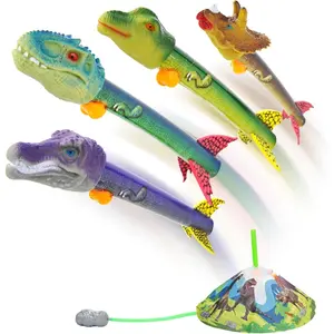 Dinosaur Toy Rocket Launcher for Kids Age 3, Dino Rockets for Kids Age 4-8, 4 Blasters, Launch up to 100 ft, Outside Activities Outdoor Boys Dinosaur Toys flying  spinner