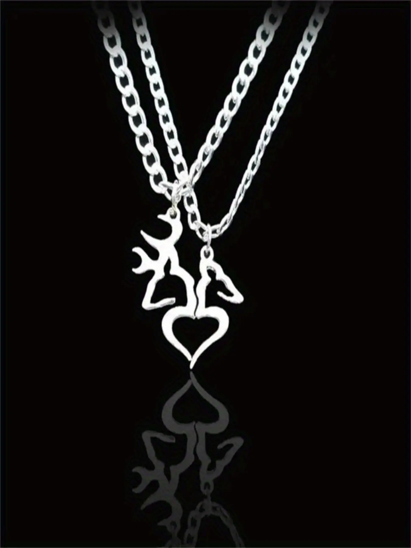 Unisex Street Style Heart Design Pendant Necklaces, 2pcs/set Trendy Couple Pendant Necklaces, Chic Vintage Jewelry As Gift for Boyfriend & Girlfriend, Valentine's Day, Gift, Love Heart Necklace, Fashion Necklace, Couples Necklace