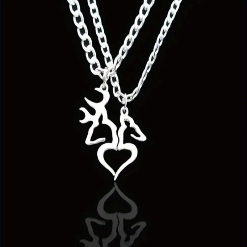 Unisex Street Style Heart Design Pendant Necklaces, 2pcs/set Trendy Couple Pendant Necklaces, Chic Vintage Jewelry As Gift for Boyfriend & Girlfriend, Valentine's Day, Love Heart Necklace, Couples Necklace, Jewelry Gifts