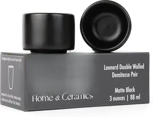 Leonard Ceramic Espresso Cups | Modern Stackable Demitasse Mugs for Espresso | Thick Walled, Handleless, Durable, Dishwasher & Microwave Safe | Set of 2, 3oz | Matte Black