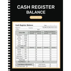 Cash Register Balance Sheets: Simple Cashier register Log Book for Daily Drawer Count, Currency, Coin, and Deposit Record Forms