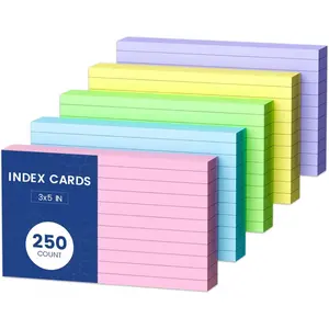 Colored Index Cards 3x5, 250 Count Colored NoteCards 3x5, 5 Colors Flash Cards for Studying, 50 Sheets Per Color Lined Index Cards Ruled, Notecards 3 x 5 Lined for Office, School, and Home Supplies